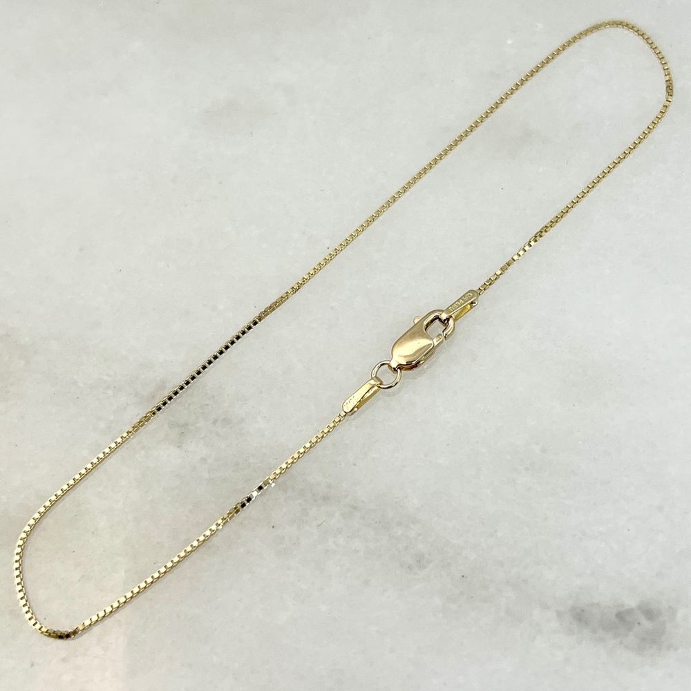 10K Yellow Gold 9” Box Link Chain Bracelet w/Lobster Clasp .9mm 1.37g - New